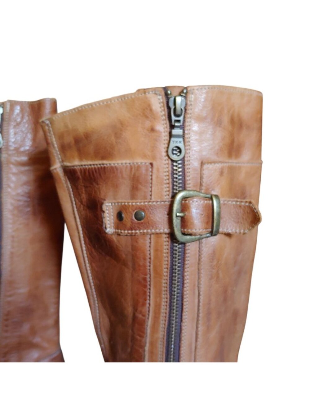 BED STU Gogo Lug Boots Tan Rustic Leather Moto Harness Buckle Boho Western 10 - Picture 4 of 11